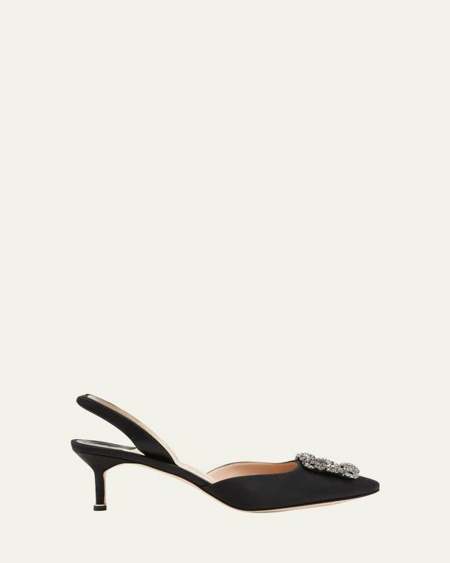 Hangisi Kitten-Heel Satin Slingback Pumps
